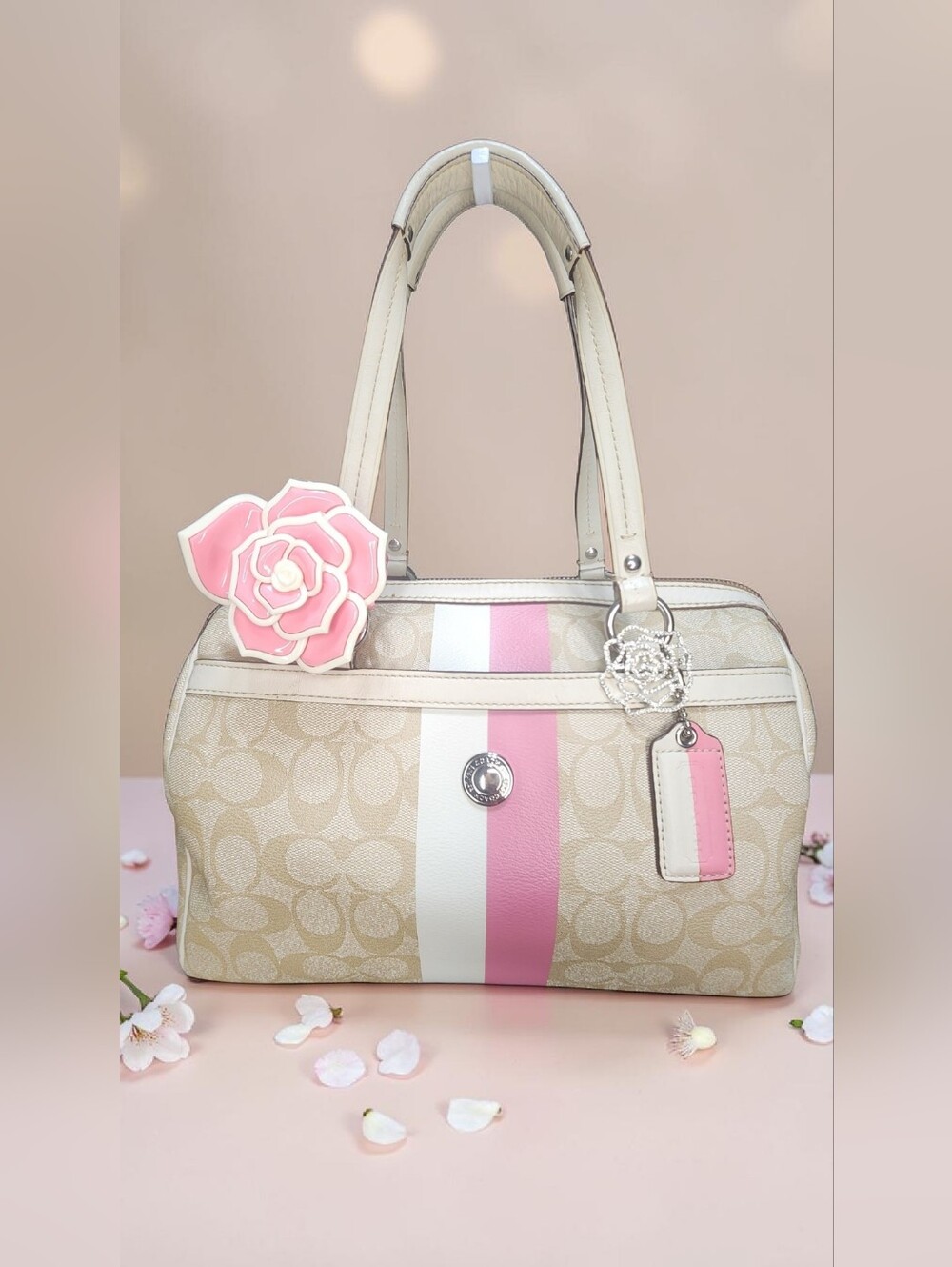 Vintage Coach Heritage Stripe Signature Boston Satchel (style F14478)
